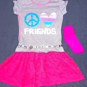 Girls' Peace and Love Dress with Pink Skirt